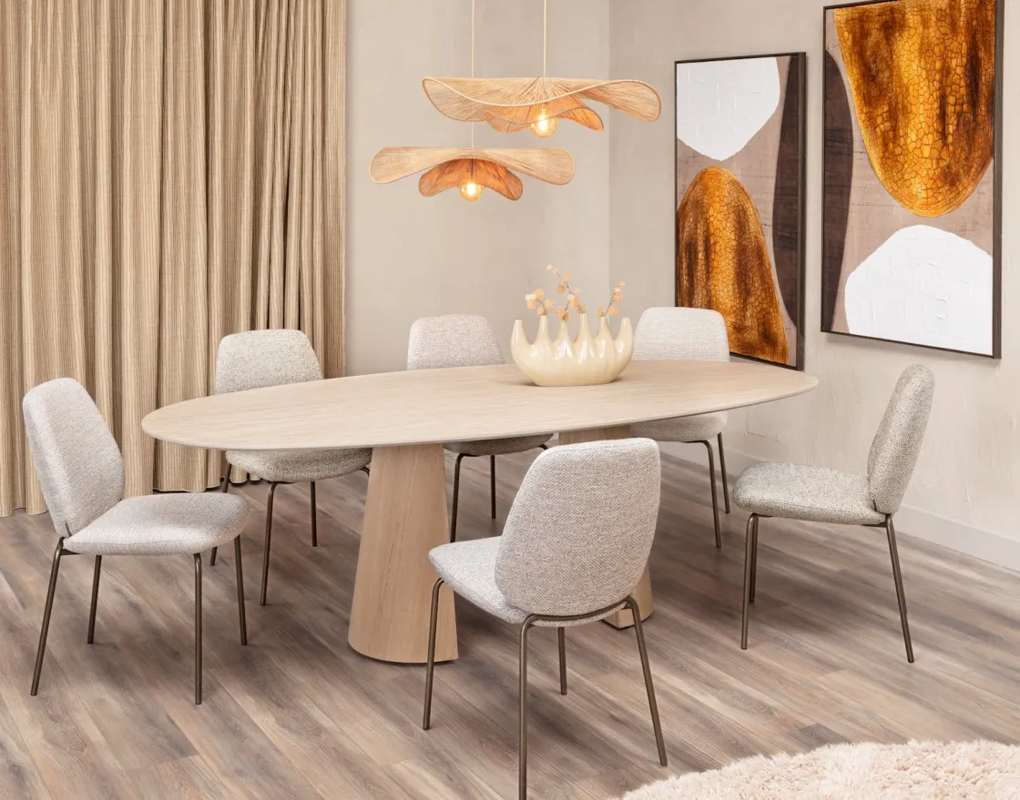 XOOON Fae, eetkamerstoel - 4-pootjes steelbrown - stof Bellini - Creme^ Eetkamerstoelen