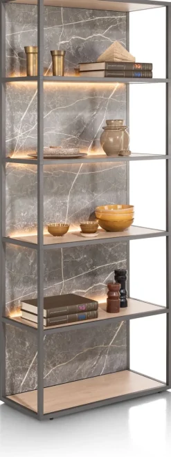 XOOON HELSINKI boekenkast 80 cm - 5-niches (+ LED) - eiken look^ Bergkasten|Boekenkasten
