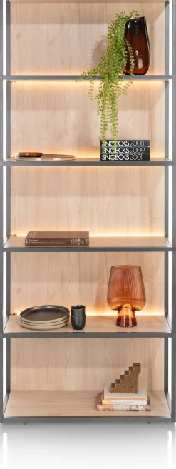 XOOON LINDFIELD boekenkast 80 cm - 5-niches (+ LED) - eiken look^ Bergkasten|Boekenkasten