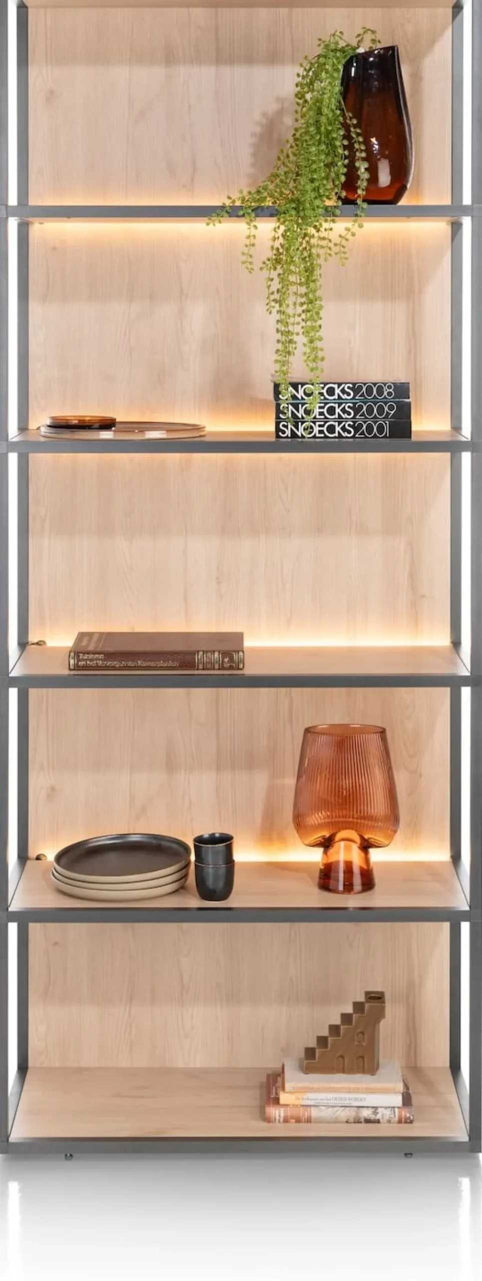 XOOON LINDFIELD boekenkast 80 cm - 5-niches (+ LED) - eiken look^ Bergkasten|Boekenkasten