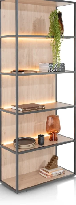 XOOON LINDFIELD boekenkast 80 cm - 5-niches (+ LED) - eiken look^ Bergkasten|Boekenkasten