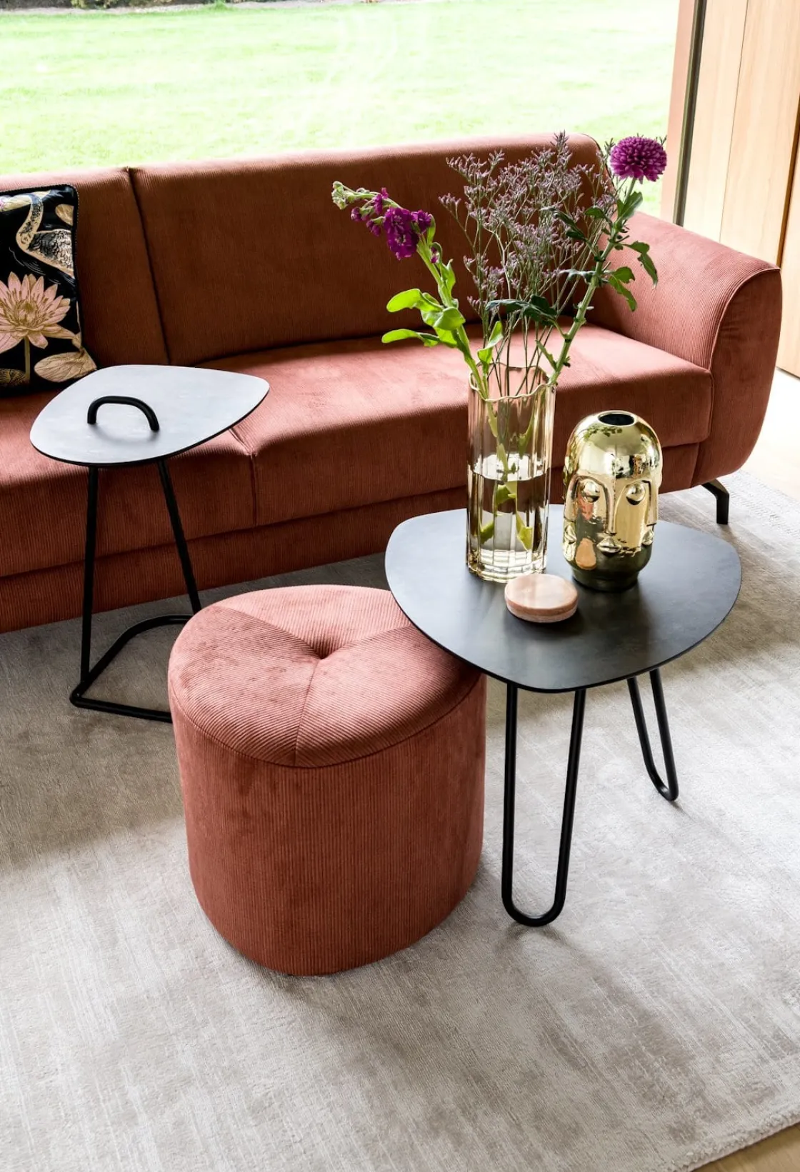 XOOON Masura bijzettafel met zwart metalen poot 53,5x52,5cm^ Bijzettafel Sets|Bijzettafels