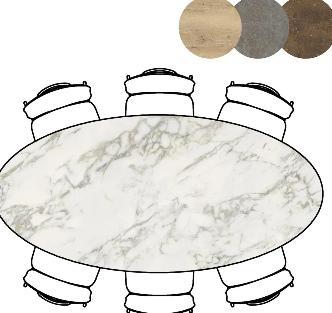 XOOON Masura ellipsvormige eettafel met zwarte metalen poot 220x105cm^ Tafelconfigurator|Eettafels