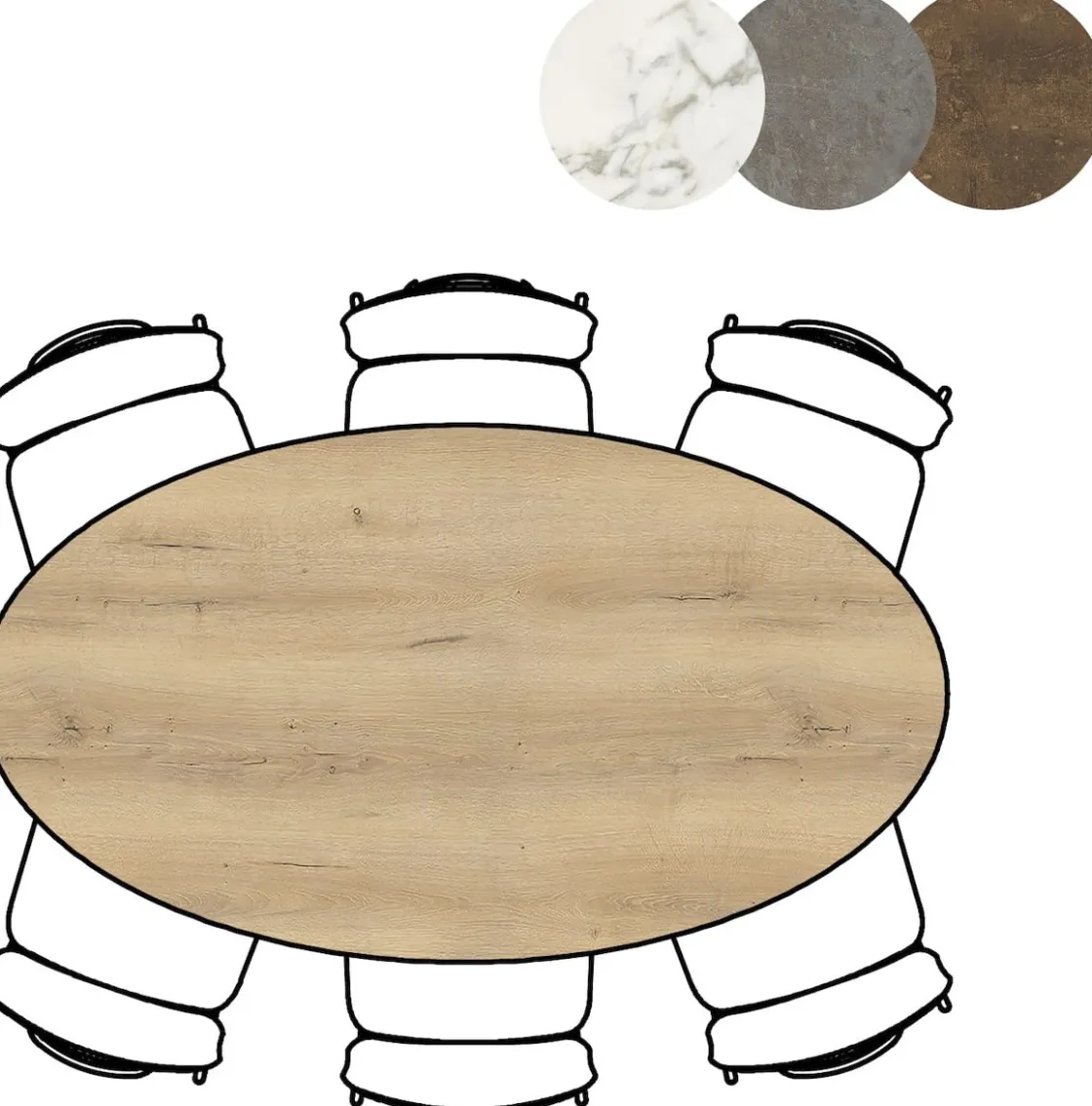 XOOON Masura ellipsvormige eettafel met zwarte metalen poot 180x100cm^ Tafelconfigurator|Eettafels
