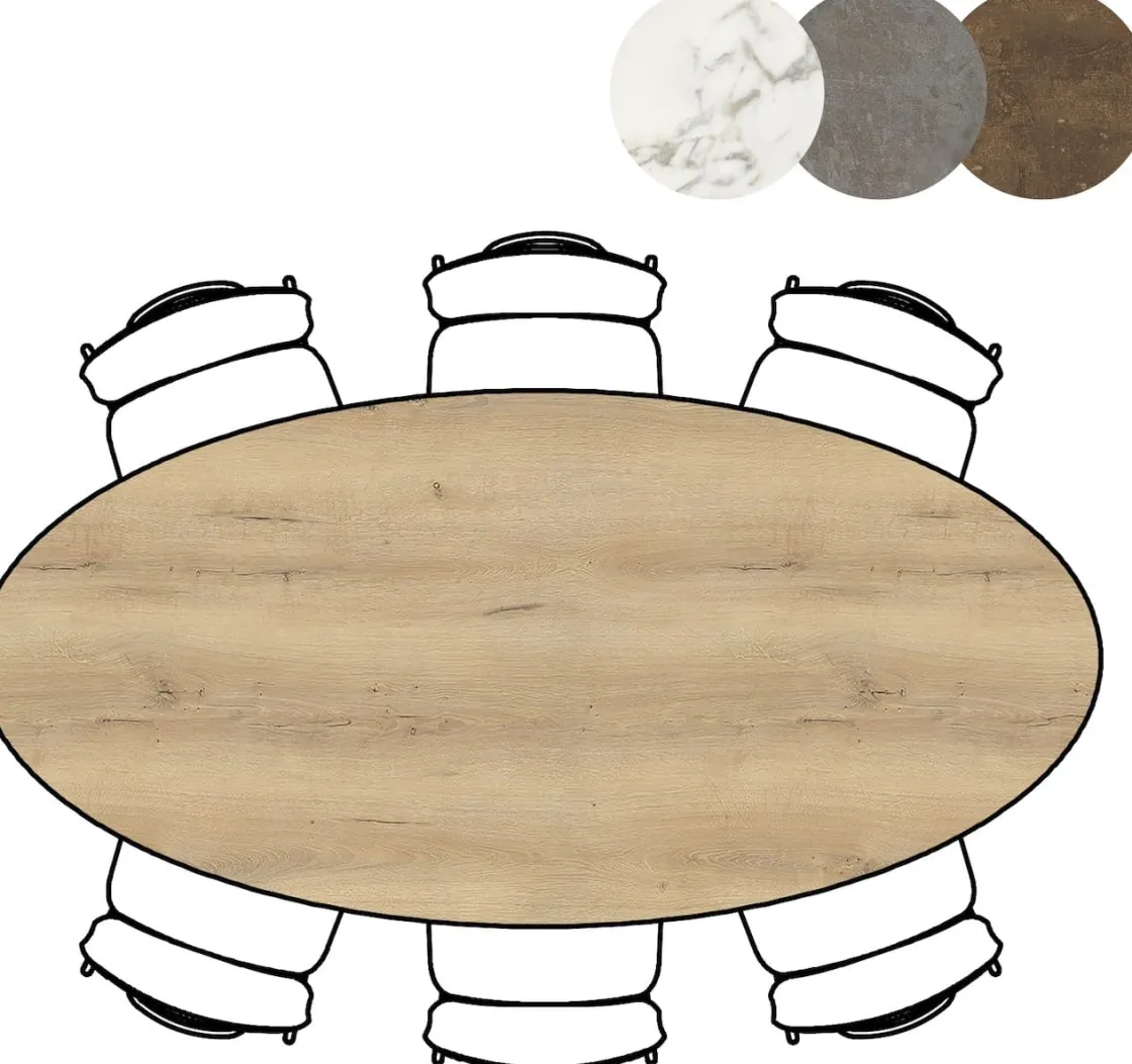 XOOON Masura ellipsvormige eettafel met zwarte metalen poot 220x105cm^ Tafelconfigurator|Eettafels