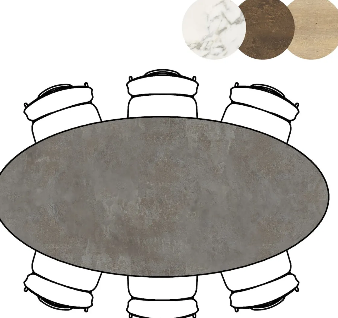 XOOON Masura ellipsvormige eettafel met zwarte metalen poot 220x105cm^ Tafelconfigurator|Eettafels