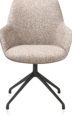XOOON Mats, armstoel aluminium frame 4-poots - draaibaar rough off black - combi Pala cognac + Luton koper^ Armstoelen