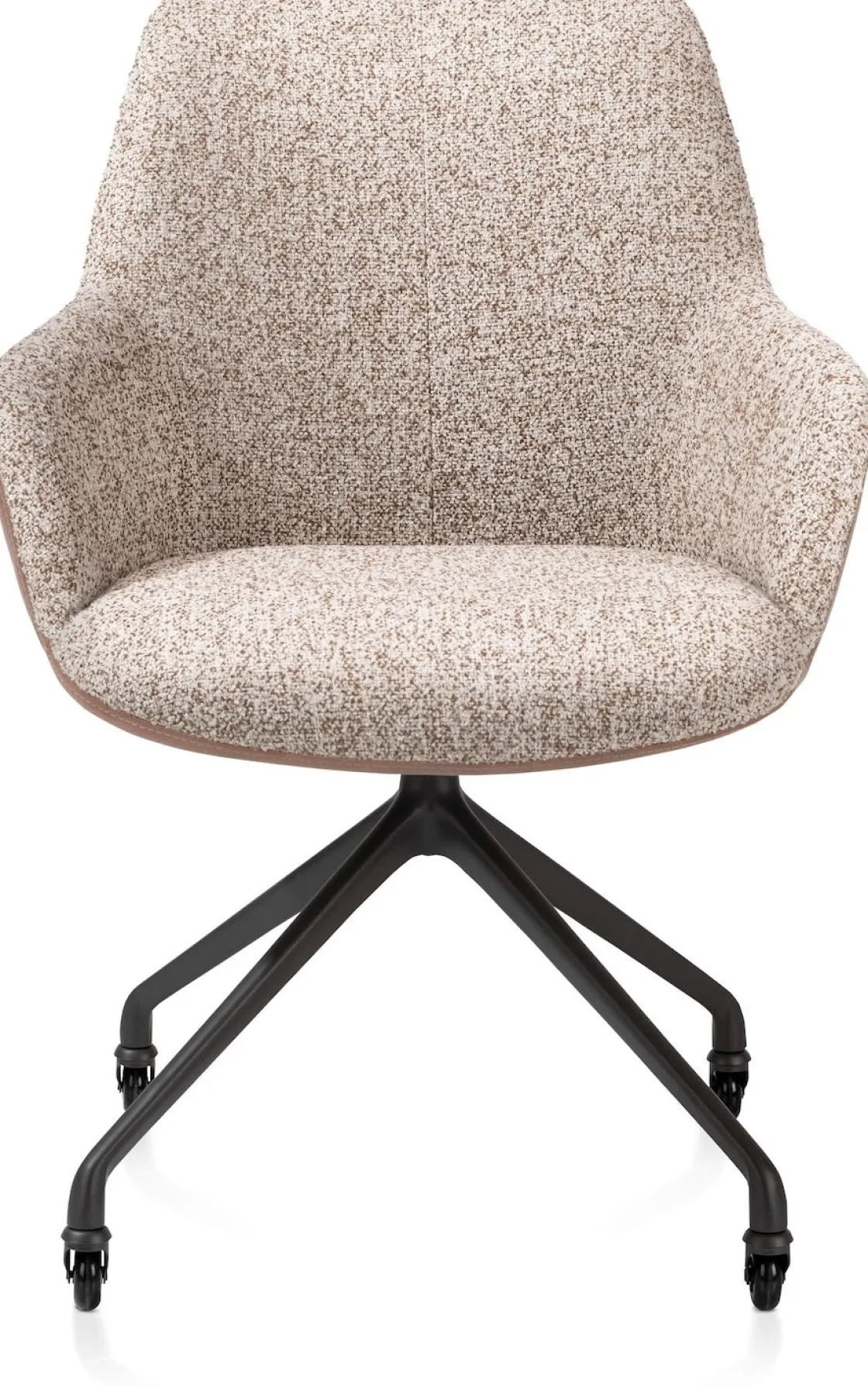 XOOON Mats, armstoel aluminium frame wielen rough off black - combi Pala cognac + Luton koper^ Armstoelen