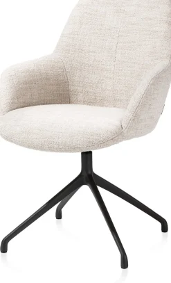 XOOON Mats, armstoel aluminium frame 4-poots - draaibaar rough off black - stof Luton - Creme^ Armstoelen