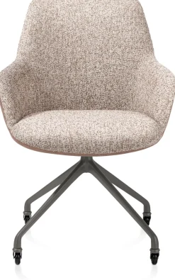 XOOON Mats, armstoel aluminium frame wielen grafiet - combi Pala cognac + Luton koper^ Armstoelen