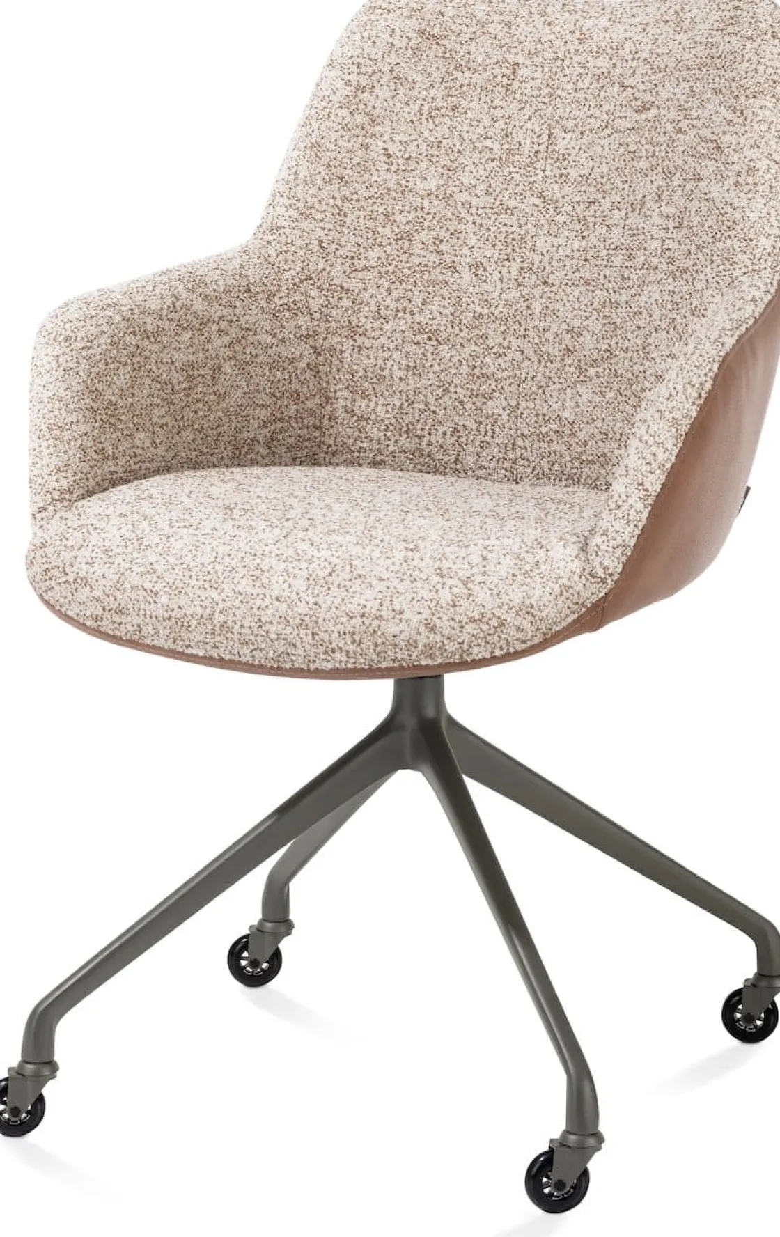 XOOON Mats, armstoel aluminium frame wielen grafiet - combi Pala cognac + Luton koper^ Armstoelen