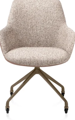 XOOON Mats, armstoel aluminium frame wielen steelbrown - combi Pala cognac + Luton koper^ Armstoelen