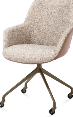 XOOON Mats, armstoel aluminium frame wielen steelbrown - combi Pala cognac + Luton koper^ Armstoelen