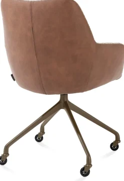 XOOON Mats, armstoel aluminium frame wielen steelbrown - combi Pala cognac + Luton koper^ Armstoelen