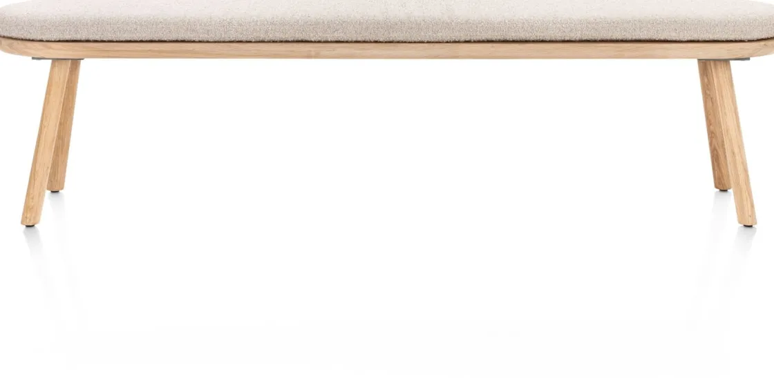 XOOON Niora, bank 200x43cm - massief eiken - houten pootjes - inclusief kussen^ Eetkamerbanken|Eetkamerstoelen