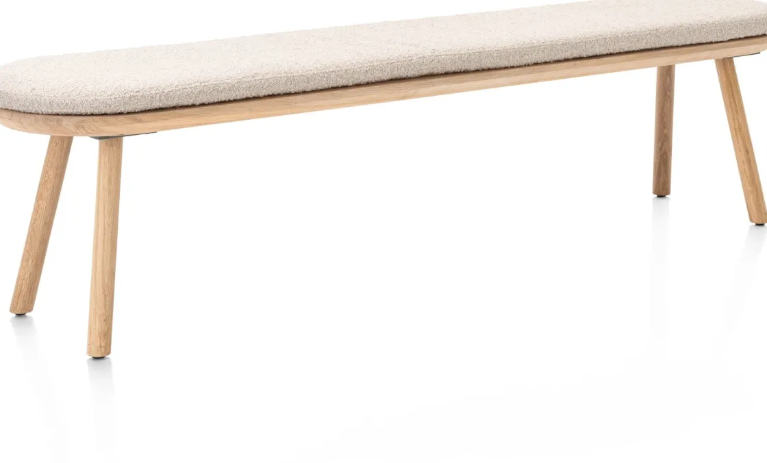 XOOON Niora, bank 200x43cm - massief eiken - houten pootjes - inclusief kussen^ Eetkamerbanken|Eetkamerstoelen