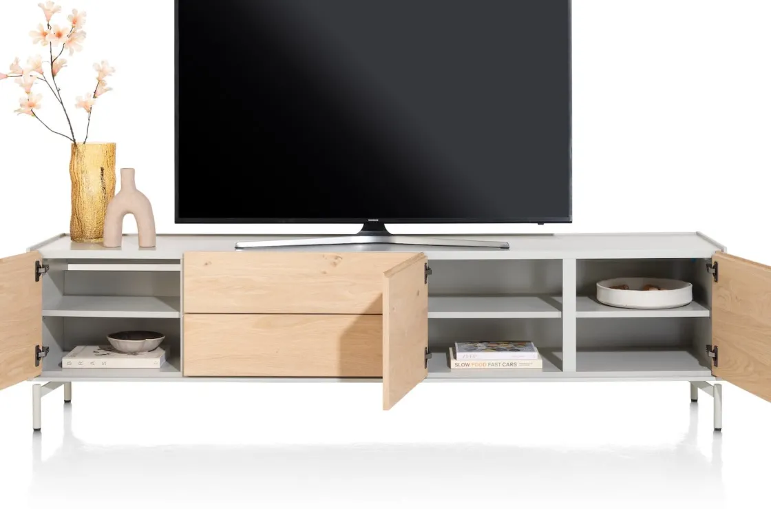 XOOON NIORA lowboard 210 cm - 3-deuren + 2-laden - naturel eiken^ Tv-Meubelen|Dressoirs