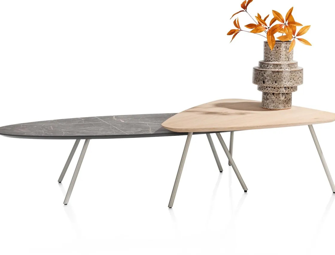XOOON NIORA salontafel 85 x 77 cm - eiken fineer - zijdegrijs^ Salontafels|Tafelconfigurator