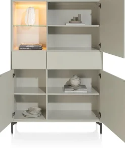 XOOON NOON bergkast 120 cm - 3-deuren + 2-laden (+ LED) - zijdegrijs^ Bergkasten