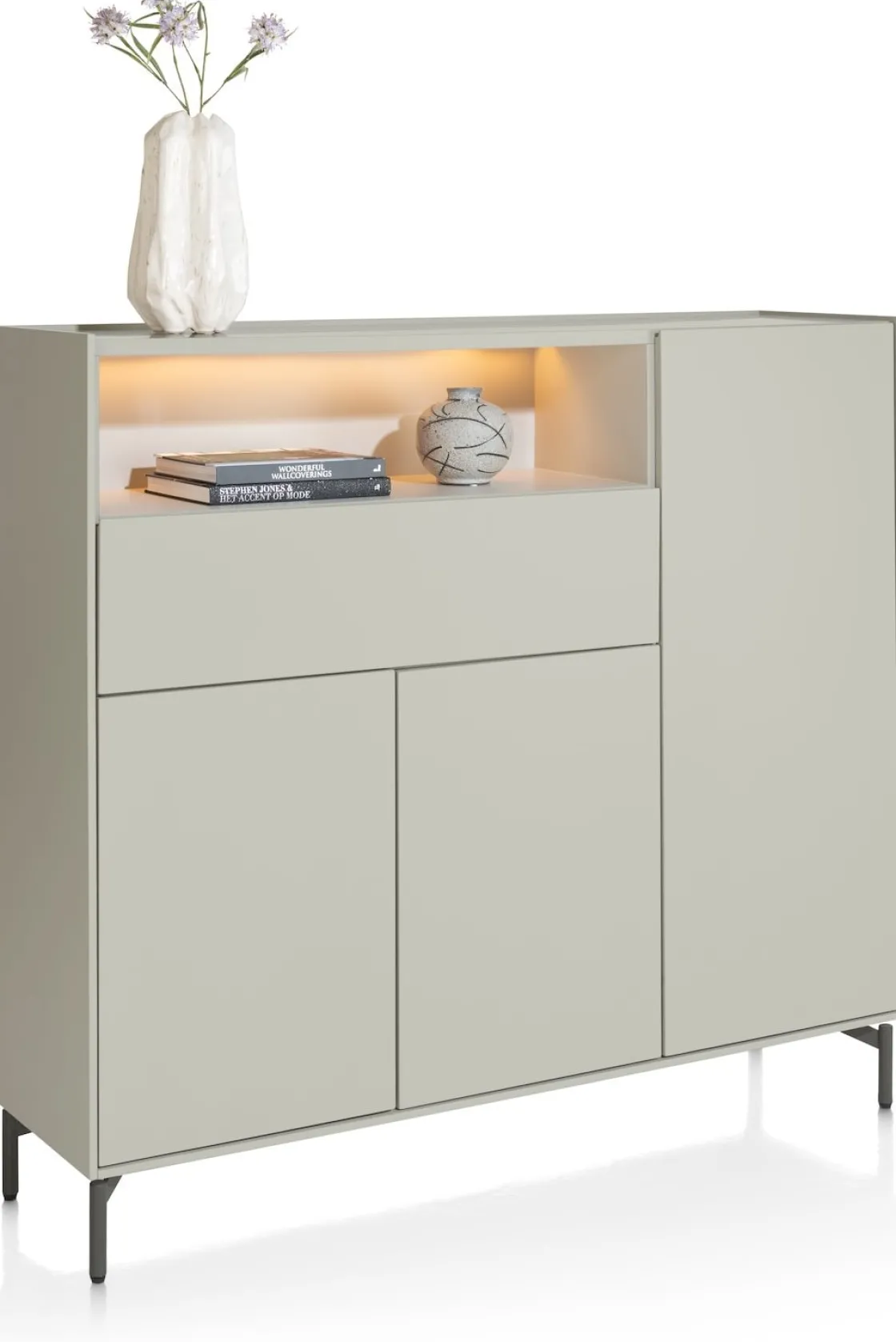 XOOON NOON dressette 148 cm - 3-deuren + 1-lade + 1-niche (+ LED)^ Bergkasten