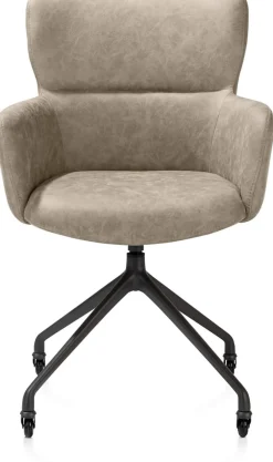XOOON Sage, armstoel + wielen - alu frame in rough off black - stof Oregon - beige^ Armstoelen