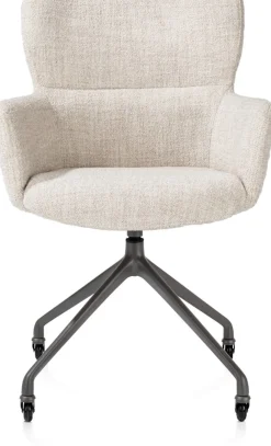 XOOON Sage, armstoel + wielen - alu frame in graphiet - stof Luton - Creme^ Armstoelen