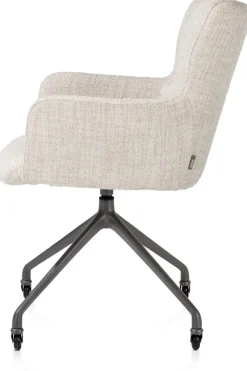 XOOON Sage, armstoel + wielen - alu frame in graphiet - stof Luton - Creme^ Armstoelen