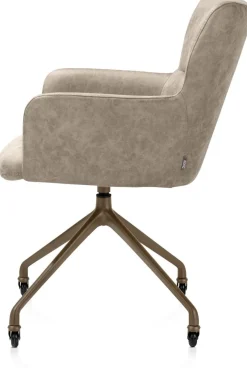 XOOON Sage, armstoel + wielen - alu frame in steelbrown - stof Oregon - beige^ Armstoelen