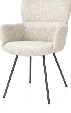 XOOON Sage, armstoel 4-pootjes graphiet - stof Luton - Creme^ Armstoelen