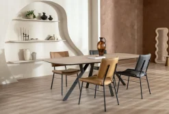 XOOON TATUM eetkamerstoel - zwarte poten - stof Ponti - crème^ Eetkamerstoelen