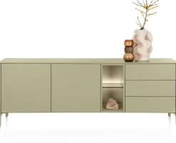 XOOON Trentino, Dressoir 210 cm. - 2-deuren + 3-laden + 2-niches - Olijf^ Dressoirs