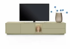 XOOON Trentino, Lowboard 240 cm. - 2-deuren + 2-laden + 1-niche - mdf gelakt - Olijf^ Dressoirs|Tv-Meubelen