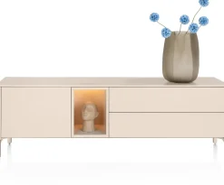 XOOON Trentino, Lowboard 180 cm. - 1-deur + 2-laden + 1-niche - mdf gelakt - Creme^ Tv-Meubelen|Dressoirs