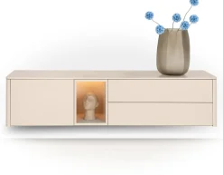 XOOON Trentino, Lowboard 180 cm. - 1-deur + 2-laden + 1-niche - mdf gelakt - Creme^ Tv-Meubelen|Dressoirs