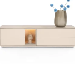 XOOON Trentino, Lowboard 180 cm. - 1-deur + 2-laden + 1-niche - mdf gelakt - Creme^ Tv-Meubelen|Dressoirs