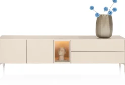 XOOON Trentino, Lowboard 210 cm. - 2-deuren + 2-laden + 1-niche - mdf gelakt - Creme^ Tv-Meubelen|Dressoirs