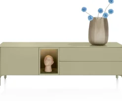 XOOON Trentino, Lowboard 180 cm. - 1-deur + 2-laden + 1-niche - mdf gelakt - Olijf^ Dressoirs|Tv-Meubelen