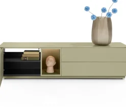 XOOON Trentino, Lowboard 180 cm. - 1-deur + 2-laden + 1-niche - mdf gelakt - Olijf^ Dressoirs|Tv-Meubelen