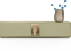 XOOON Trentino, Lowboard 210 cm. - 2-deuren + 2-laden + 1-niche - mdf gelakt - Olijf^ Dressoirs|Tv-Meubelen