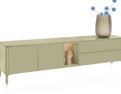 XOOON Trentino, Lowboard 210 cm. - 2-deuren + 2-laden + 1-niche - mdf gelakt - Olijf^ Dressoirs|Tv-Meubelen