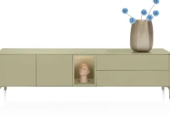 XOOON Trentino, Lowboard 210 cm. - 2-deuren + 2-laden + 1-niche - mdf gelakt - Olijf^ Dressoirs|Tv-Meubelen