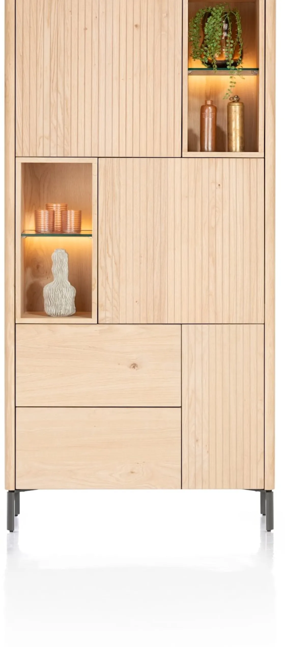 XOOON Trenton, bergkast 95 cm - 3-deuren + 2-laden + 4-niches - natural^ Bergkasten