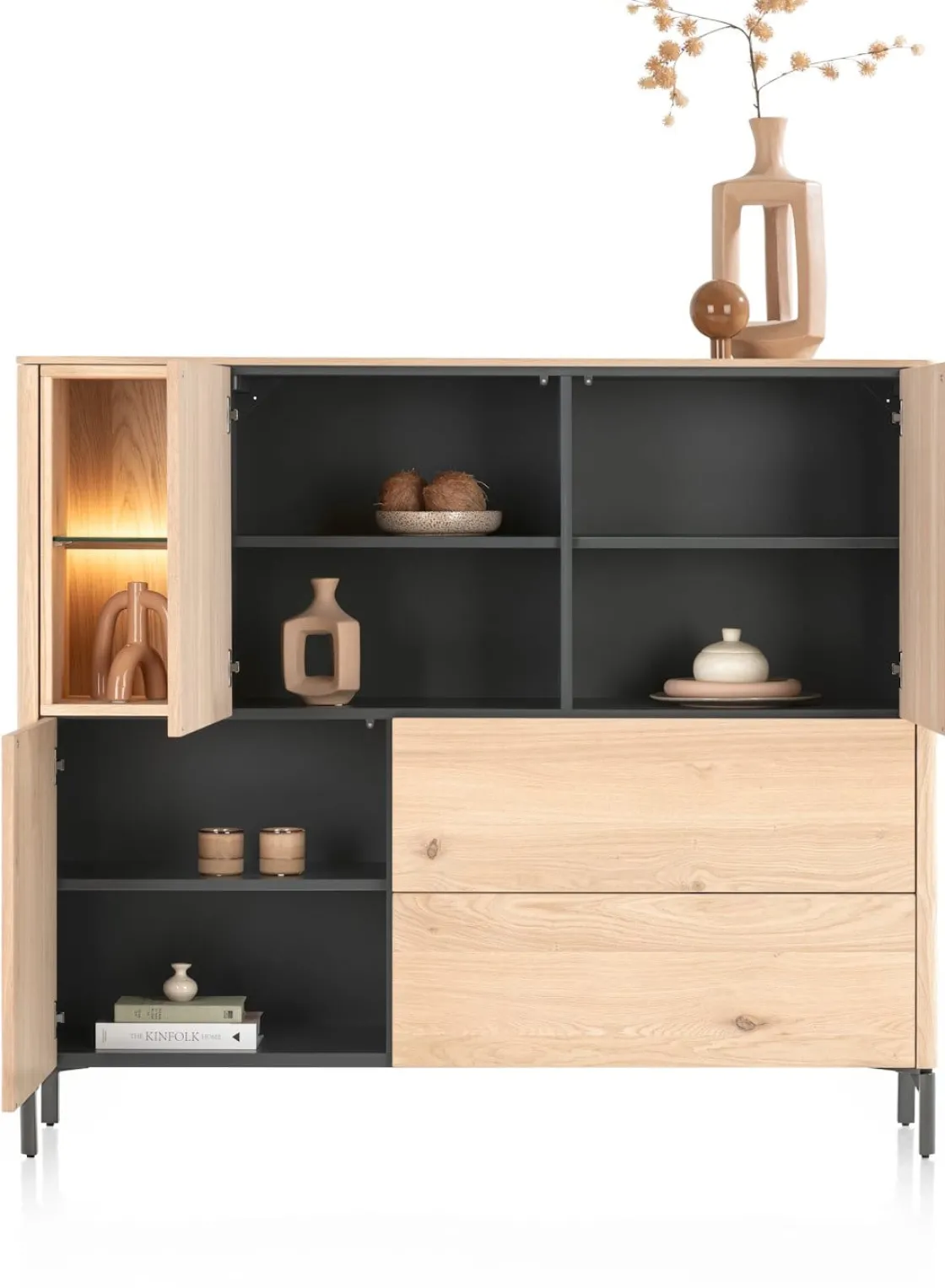 XOOON Trenton, dressette 153 cm - 3-deuren + 2-laden + 2-niches - natural^ Bergkasten