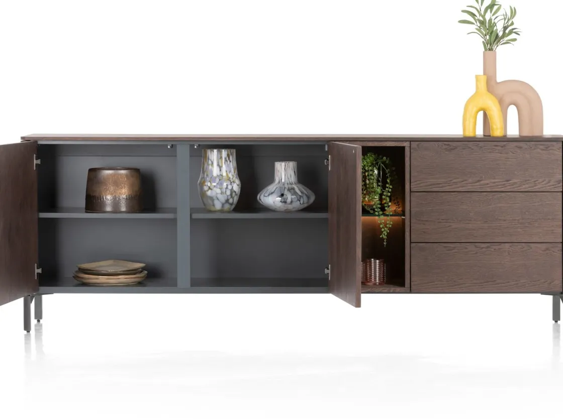 XOOON Trenton, Dressoir 210 cm. - 2-deuren + 3-laden + 2-niches - Clay^ Dressoirs