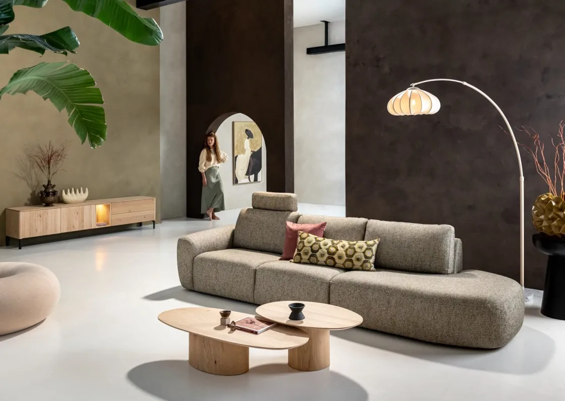 XOOON Trenton, lowboard 210 cm - 2-deuren + 2-laden + 1-niche - natural^ Dressoirs|Tv-Meubelen