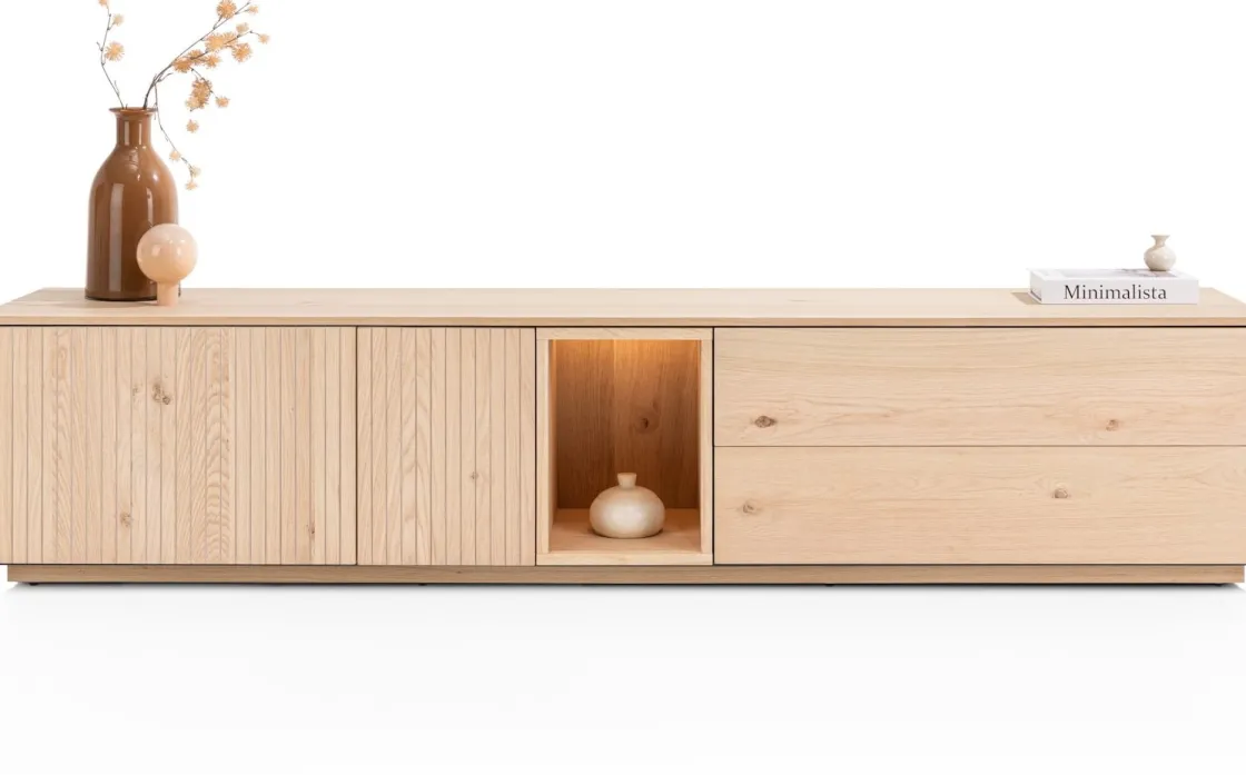 XOOON Trenton, lowboard 210 cm - 2-deuren + 2-laden + 1-niche - natural^ Dressoirs|Tv-Meubelen