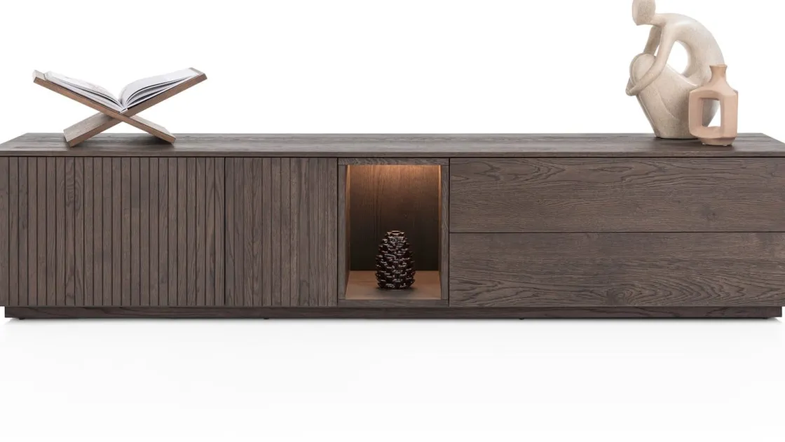 XOOON Trenton, lowboard 210 cm - 2-deuren + 2-laden + 1-niche - Clay^ Tv-Meubelen|Dressoirs