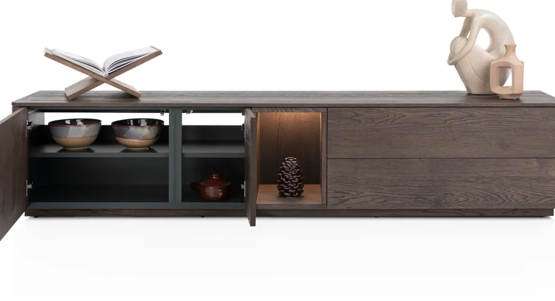 XOOON Trenton, lowboard 210 cm - 2-deuren + 2-laden + 1-niche - Clay^ Tv-Meubelen|Dressoirs