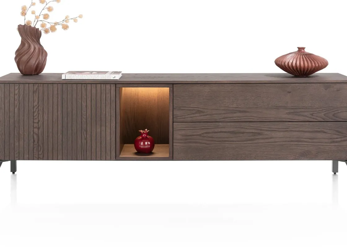 XOOON Trenton, lowboard 180 cm - 1-deur + 2-laden + 1-niche - Clay^ Dressoirs|Tv-Meubelen