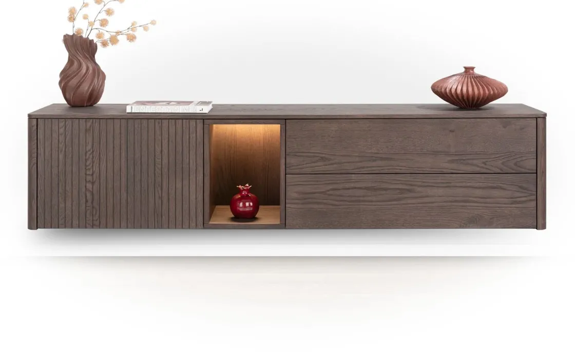 XOOON Trenton, lowboard 180 cm - 1-deur + 2-laden + 1-niche - Clay^ Dressoirs|Tv-Meubelen